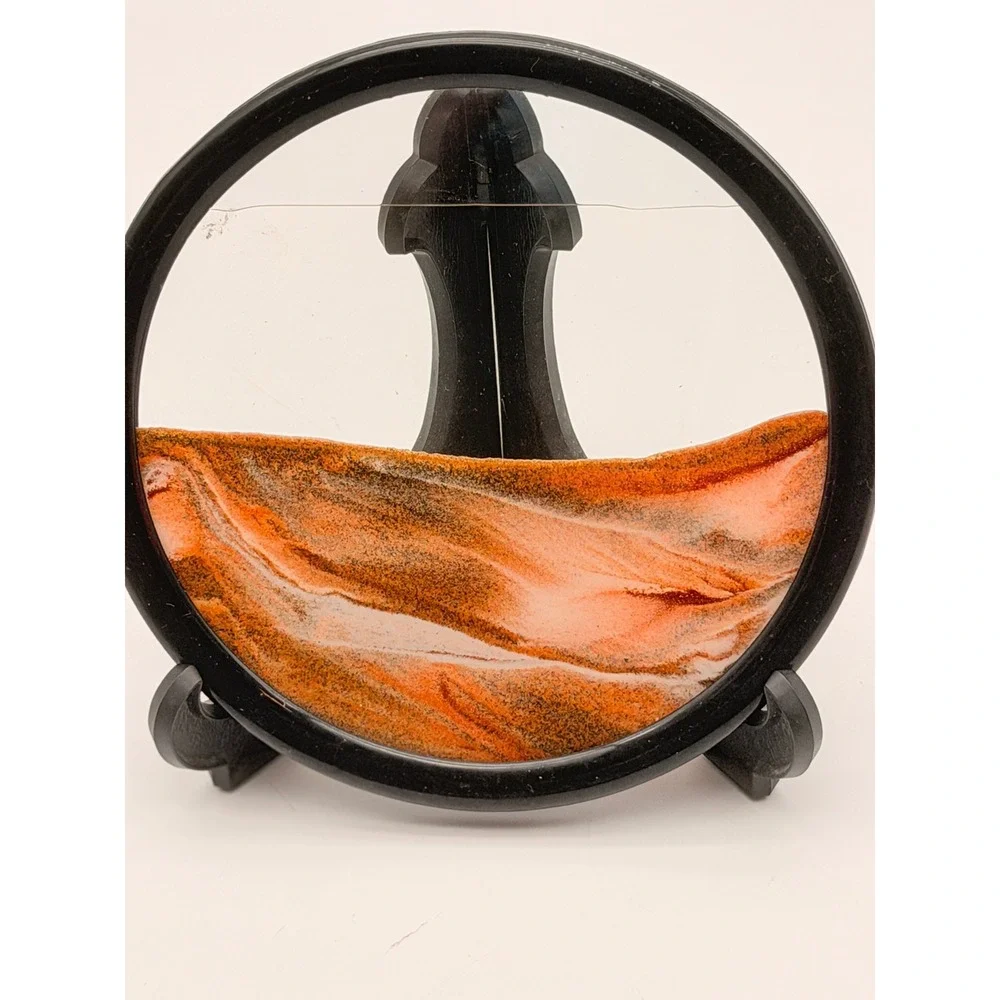 Moving Sand Art Round Glass 3D Deep Sea Sandscape Flowing Sand Orange Black 7in